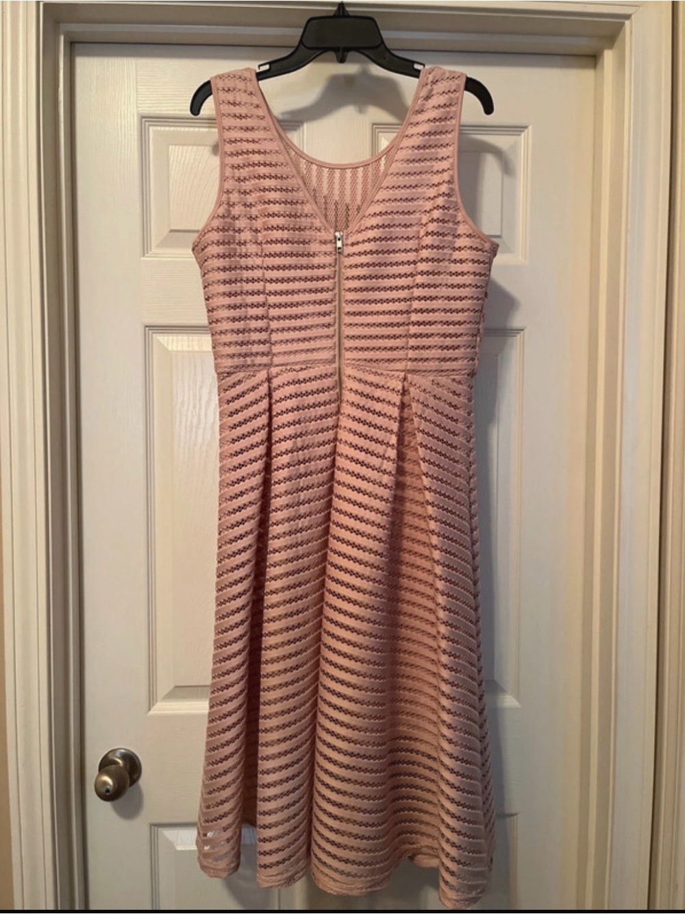 Pinky Dusty Rose Chevron Lace Fit-and-Flare Midi Dress - Picture 2 of 5